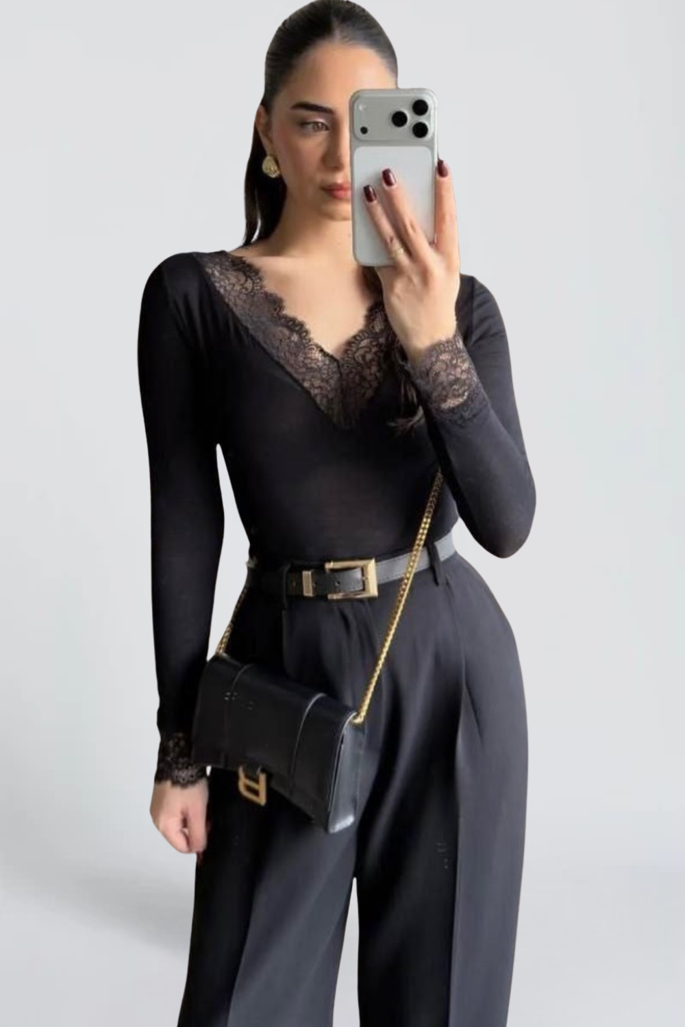 CherryBoo | LONG SLEEVE LACE V-NECK TOP