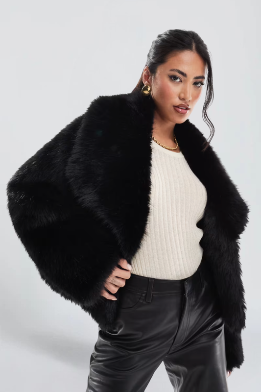 CherryBoo | BLACK FAUX FUR SHORT JACKET